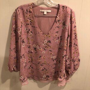 Lauren Conrad Flowy Floral V-Neck Blouse, Size L